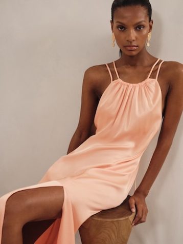 Reiss Tallie Satin Halterneck Maxi Dress Peach