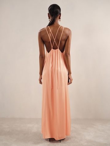 Reiss Tallie Satin Halterneck Maxi Dress Peach