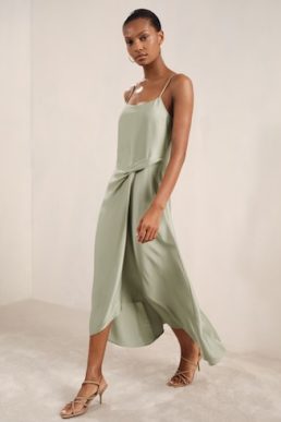 Reiss Zoey Satin Drape-Detail Slip Dress Sage