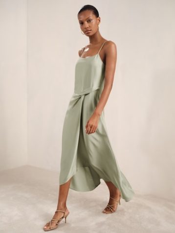 Reiss Zoey Satin Drape-Detail Slip Dress Sage