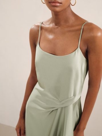 Reiss Zoey Satin Drape-Detail Slip Dress Sage