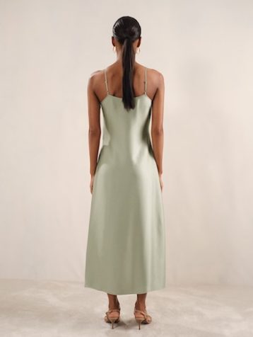 Reiss Zoey Satin Drape-Detail Slip Dress Sage