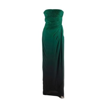 Valentino Pre-Loved Emerald Green Silk Strapless Gown with Large Silk Chiffon Shawl
