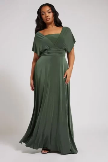 YOURS LONDON Curve olive green Multiway Maxi Bridesmaid