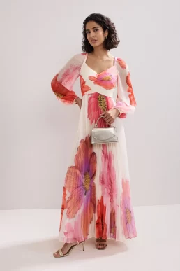 Phase Eight Reanna Pleated Dress Pink Multi