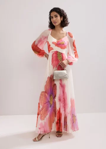 Phase Eight Reanna Pleated Dress Pink Multi