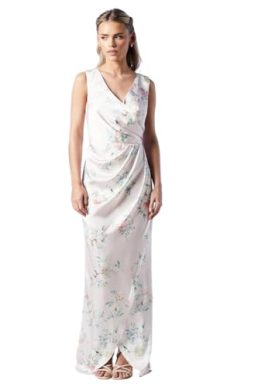 Coast Petite Spring Posy Printed Satin Ruche Waist Bridesmaids Dress,  Blush