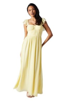 Coast Corset Detail Georgette Bridesmaids Maxi Dress, Lemon