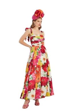 Coast Lisa Tan Balloon Hem Tie Shoulder Maxi Dress, Multi