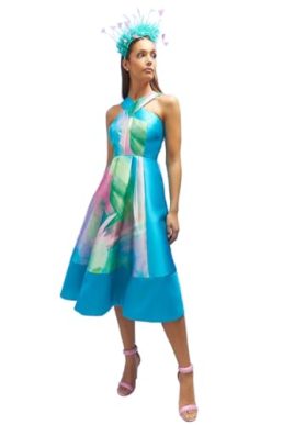 Coast Lisa Tan Cross Front Printed Twill Midi Dress, Teal