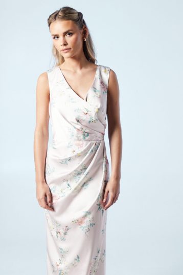 Coast Petite Spring Posy Printed Satin Ruche Waist Bridesmaids Dress,  Blush - Image 5