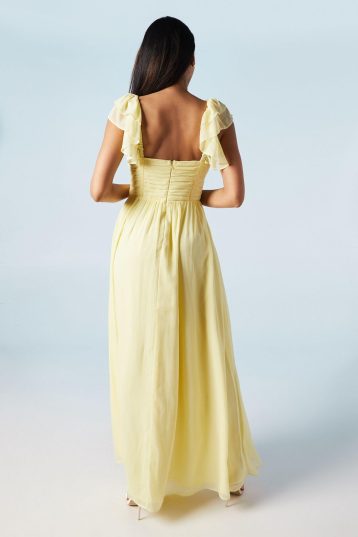 Coast Corset Detail Georgette Bridesmaids Maxi Dress, Lemon - Image 4