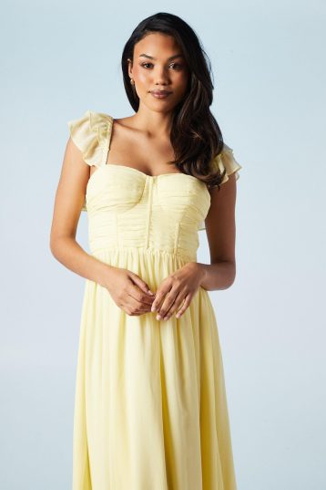 Coast Corset Detail Georgette Bridesmaids Maxi Dress, Lemon - Image 5