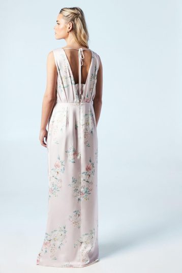Coast Petite Spring Posy Printed Satin Ruche Waist Bridesmaids Dress,  Blush - Image 4