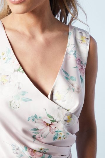 Coast Petite Spring Posy Printed Satin Ruche Waist Bridesmaids Dress,  Blush - Image 2