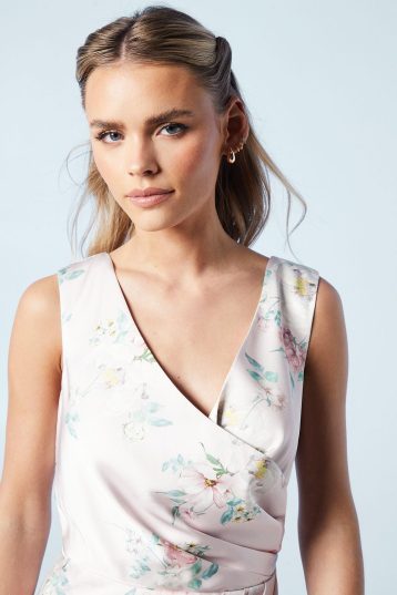 Coast Petite Spring Posy Printed Satin Ruche Waist Bridesmaids Dress,  Blush - Image 3