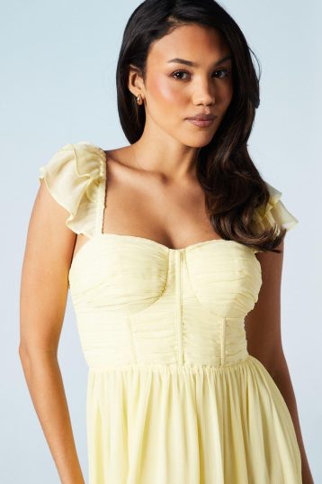 Coast Corset Detail Georgette Bridesmaids Maxi Dress, Lemon - Image 3