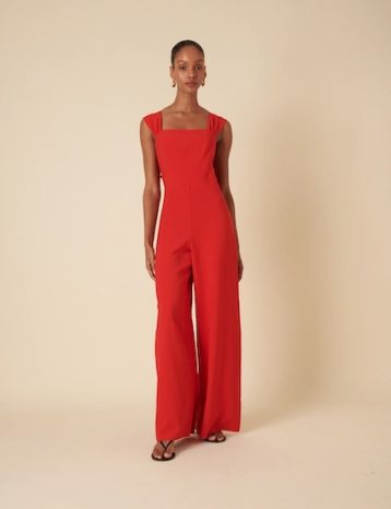Nobody's Child Red Square Neck Jumpsuit Red