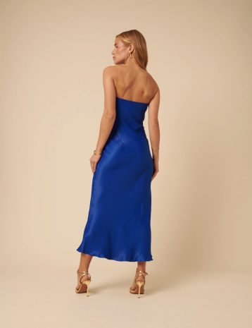 Nobody's Child Blue Satin Bandeau Ellie Midi Dress