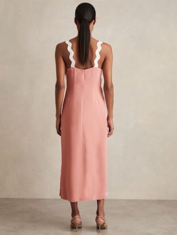 Reiss Asher Wave-Trim Crepe Midi Dress Pink White