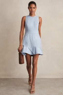 Reiss Ashley Structured Ruffle-Hem Mini Dress Blue