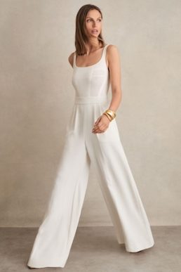Reiss Carla Perforated-Knit Wide-Leg Jumpsuit Ivory