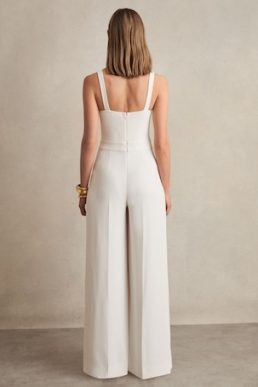 Reiss Carla Perforated-Knit Wide-Leg Jumpsuit Ivory