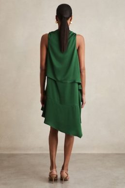 Reiss Eloise Satin Draped-Neck Layered Dress Green