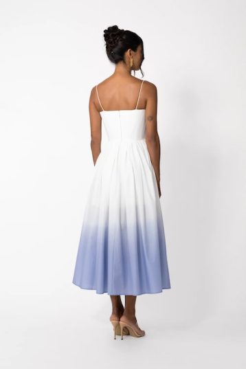 Sau Lee Henley Henley Midi Dress White Blue Ombre