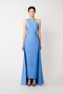 Sau Lee Joslin One-Shoulder Gown Blue
