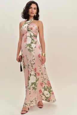 Veria Silk Dress rose garden blush pink multi