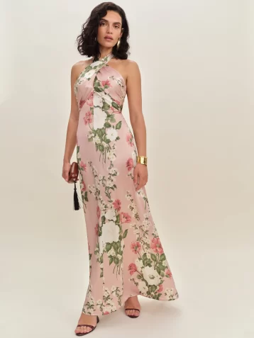 Veria Silk Dress rose garden blush pink multi