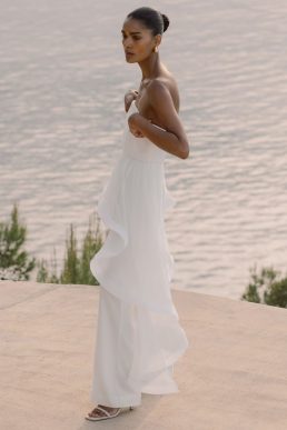 Reiss Rhiannon Silk Ruffle Bandeau Wide-Leg Jumpsuit Ivory