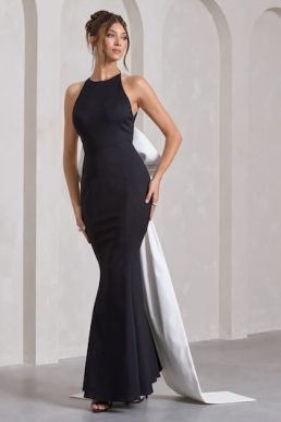 Club L London Bestow Black Open-Back Maxi Dress With bow