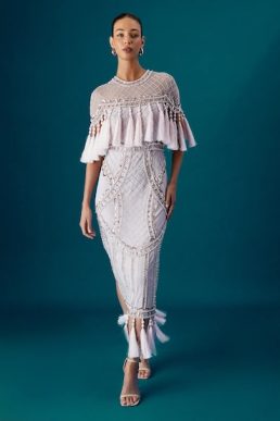 Coast Muse Tassel Cape Sequin Maxi Dress Lilac