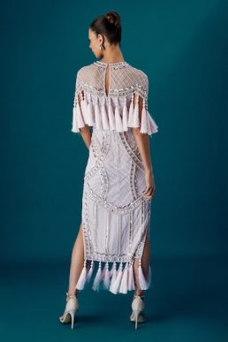 Coast Muse Tassel Cape Sequin Maxi Dress Lilac