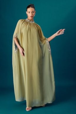 Coast Muse Chiffon Cape Bandeau Dress Chartreuse