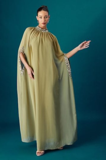 Coast Muse Chiffon Cape Bandeau Dress Chartreuse