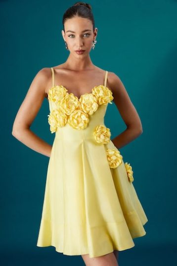 Coast Muse Corsage Detail Strappy Mini Dress Yellow