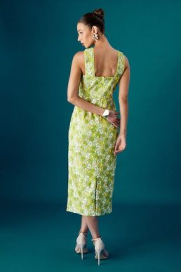 Coast Muse Cross Neck Sequin Floral Midi Dress Green