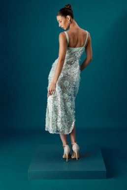 Coast Muse Strappy 3D Sequin Flower Midi Dress Sage Green