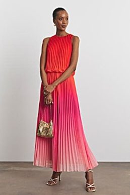 Joanna Hope Halter Neck Ombre Pleated Dress Pink Red