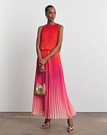 Joanna Hope Halter Neck Ombre Pleated Dress Pink Red