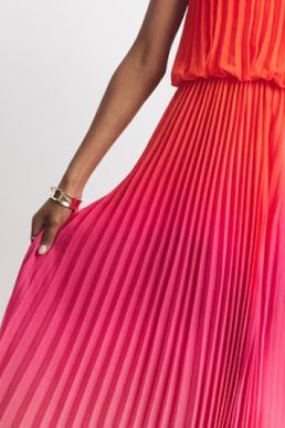 Joanna Hope Halter Neck Ombre Pleated Dress Pink Red