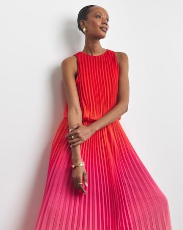 Joanna Hope Halter Neck Ombre Pleated Dress Pink Red