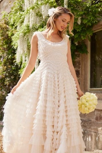 Needle & Thread Hattie Scoop Neck Ankle Gown Champagne