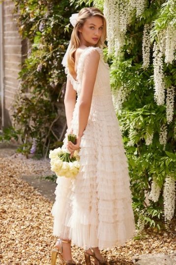 Needle & Thread Hattie Scoop Neck Ankle Gown Champagne