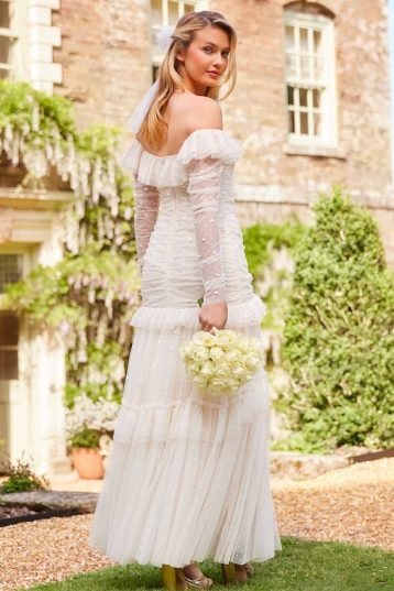 Needle & Thread Sequin Glimmer Rouched Off-Shoulder Gown