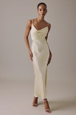 Nobody's Child Butter Yellow Cowl Neck Midi Trixie Dress