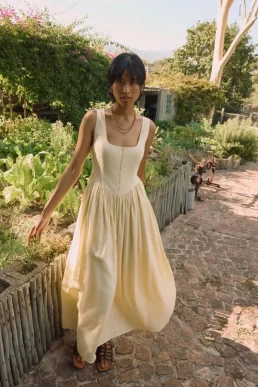 Nobody's Child Butter Yellow Linen-blend Cora Midi Dress